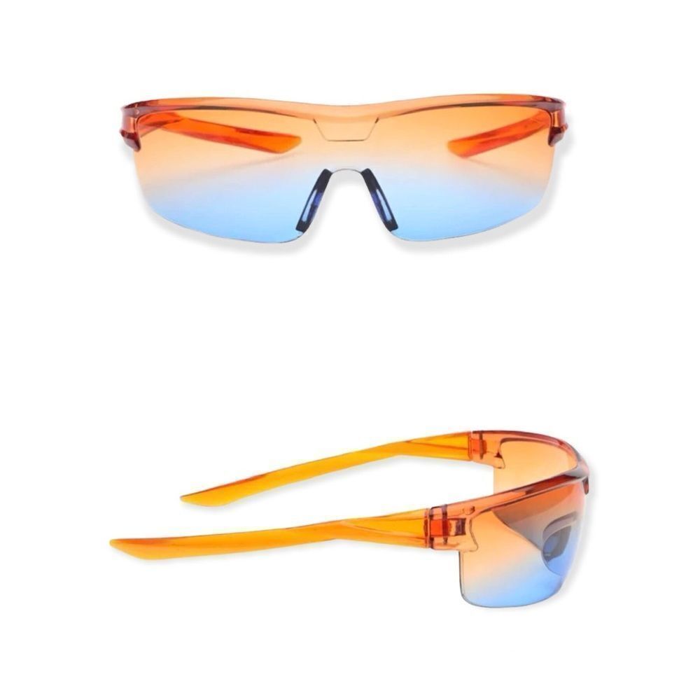🆕Orange Blue Ombre Tinted Lens Flat Top Rimless Wrap Around Sunglasses